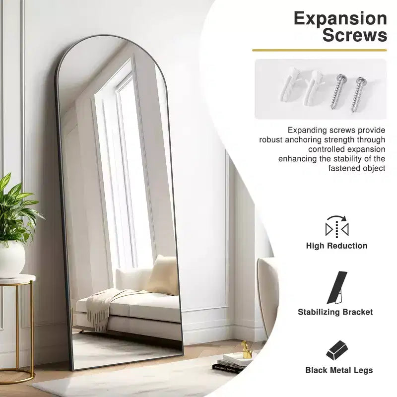 Miroir pleine longueur de 71x31 avec dessus arqué, cadre noir, pour salle de bain ou salon