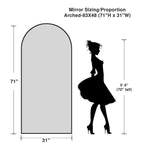 Miroir pleine longueur de 71x31 avec dessus arqué, cadre noir, pour salle de bain ou salon