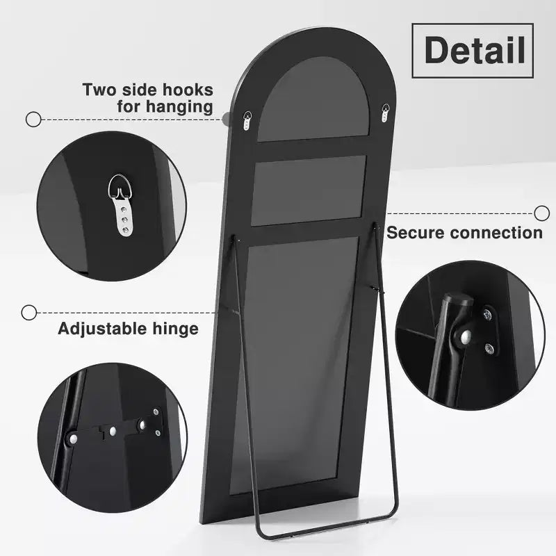 Miroir pleine longueur de 71x31 avec dessus arqué, cadre noir, pour salle de bain ou salon