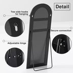 Miroir pleine longueur de 71x31 avec dessus arqué, cadre noir, pour salle de bain ou salon