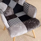 Fauteuil d'appoint rembourré patchwork, fauteuil de salon avec dossier ailé et accoudoir