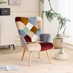 Fauteuil d'appoint rembourré patchwork, fauteuil de salon avec dossier ailé et accoudoir