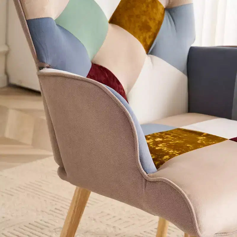 Fauteuil d'appoint rembourré patchwork, fauteuil de salon avec dossier ailé et accoudoir