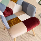 Fauteuil d'appoint rembourré patchwork, fauteuil de salon avec dossier ailé et accoudoir