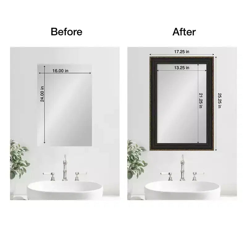 Kit de bordure de cadre de miroir de salle de bain Mirror Makeover - Cadre entièrement assemblé autocollant - Miroir NON inclus - Finition étroite bronze accentuée