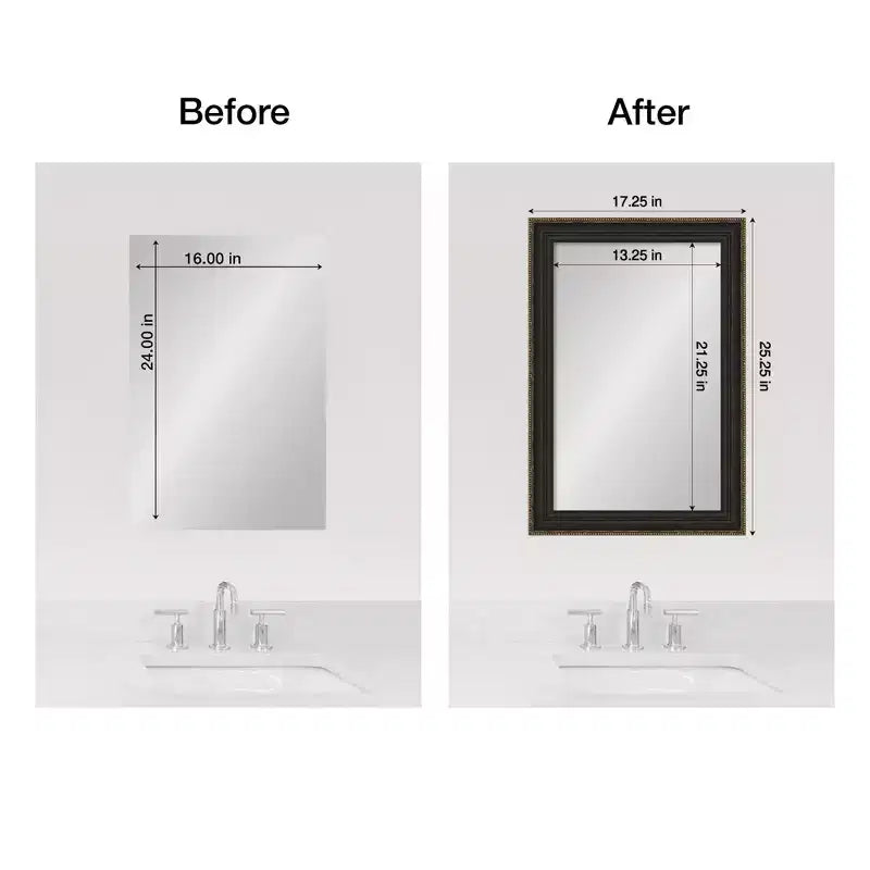 Kit de bordure de cadre de miroir de salle de bain Mirror Makeover - Cadre entièrement assemblé autocollant - Miroir NON inclus - Finition étroite bronze accentuée