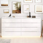 Commode 8 tiroirs avec éclairage intégré, finition brillante, style moderne