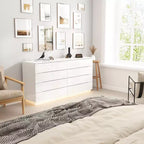 Commode 8 tiroirs avec éclairage intégré, finition brillante, style moderne