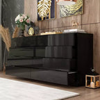 Commode 8 tiroirs avec éclairage intégré, finition brillante, style moderne