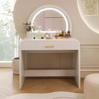 40W Dressing Table Vanity Table Makeup Table with Touch Screen Lighted Mirror and Large Drawe, White-ModernLuxe