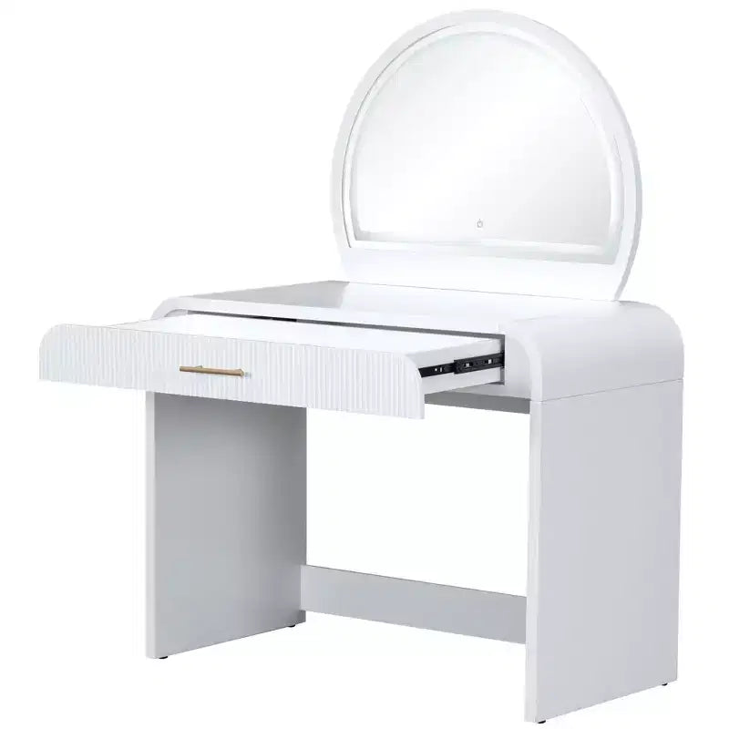 Table de toilette 40 W avec miroir lumineux à écran tactile et grand tiroir, blanche