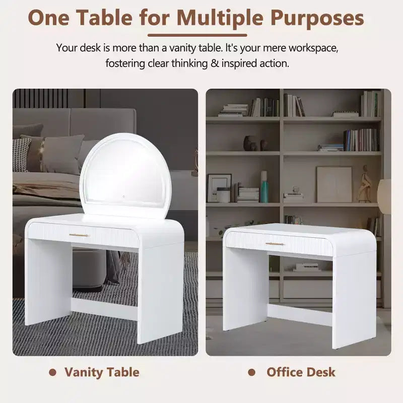 Table de toilette 40 W avec miroir lumineux à écran tactile et grand tiroir, blanche
