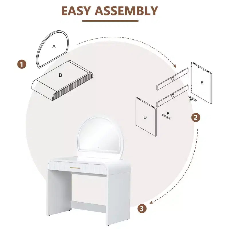 Table de toilette 40 W avec miroir lumineux à écran tactile et grand tiroir, blanche