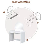 Table de toilette 40 W avec miroir lumineux à écran tactile et grand tiroir, blanche