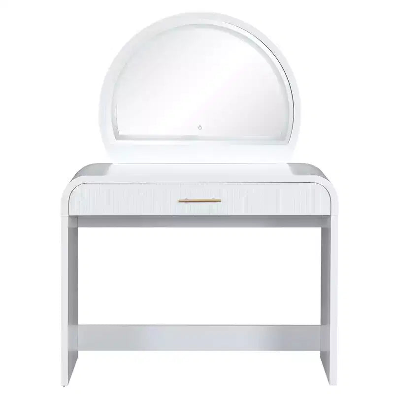 Table de toilette 40 W avec miroir lumineux à écran tactile et grand tiroir, blanche