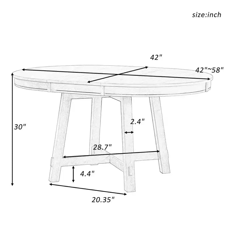 Table à manger de ferme avec piètement en X à 4 pieds et rallonge de 40,6 cm