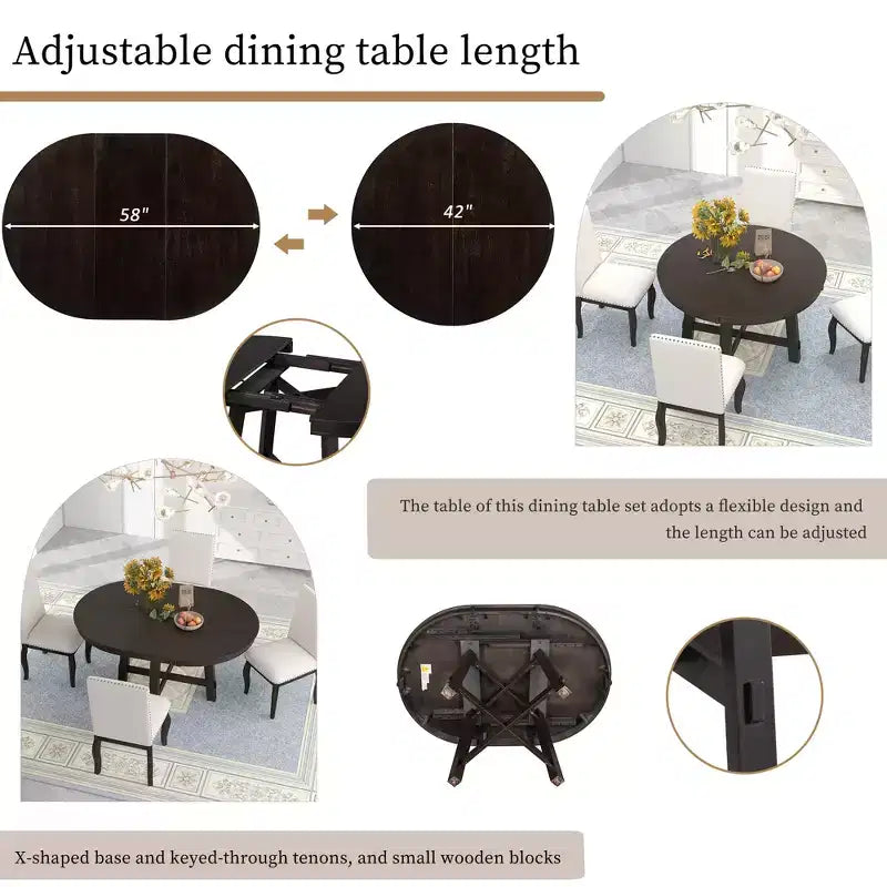 Table à manger de ferme avec piètement en X à 4 pieds et rallonge de 40,6 cm
