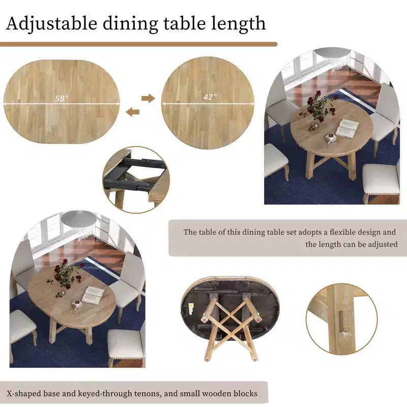 Table à manger de ferme avec piètement en X à 4 pieds et rallonge de 40,6 cm