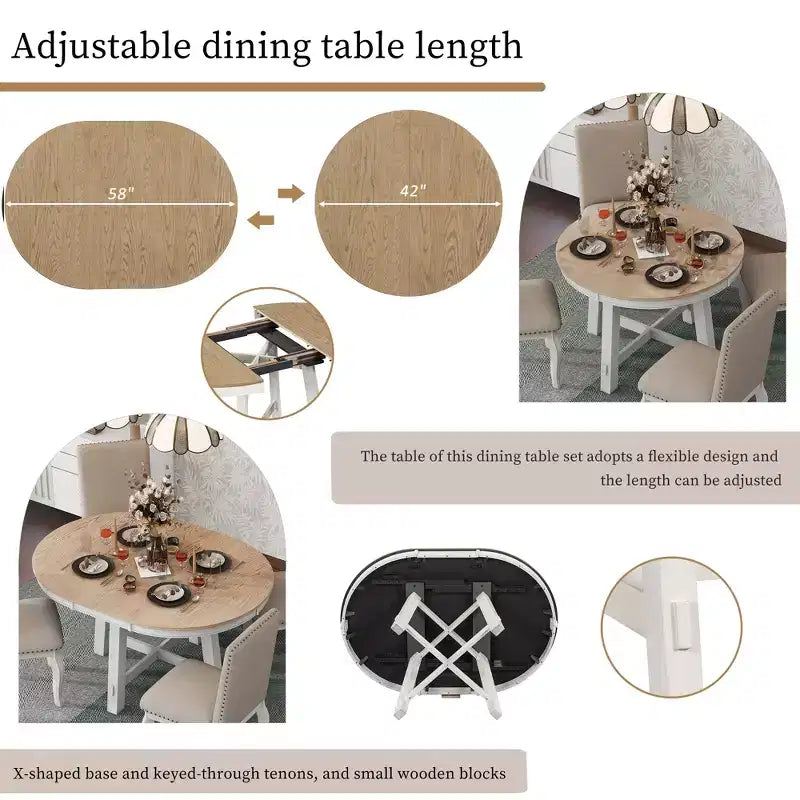 Table à manger de ferme avec piètement en X à 4 pieds et rallonge de 40,6 cm