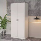 Famapy White Minimalist Double-Door Wardrobe with Hanging Section and Organized Storage