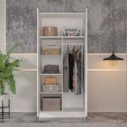 Armoire double-porte blanche minimaliste avec penderie et rangements organisés