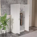 Armoire double-porte blanche minimaliste avec penderie et rangements organisés