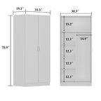 Armoire double-porte blanche minimaliste avec penderie et rangements organisés