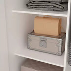Armoire double-porte blanche minimaliste avec penderie et rangements organisés