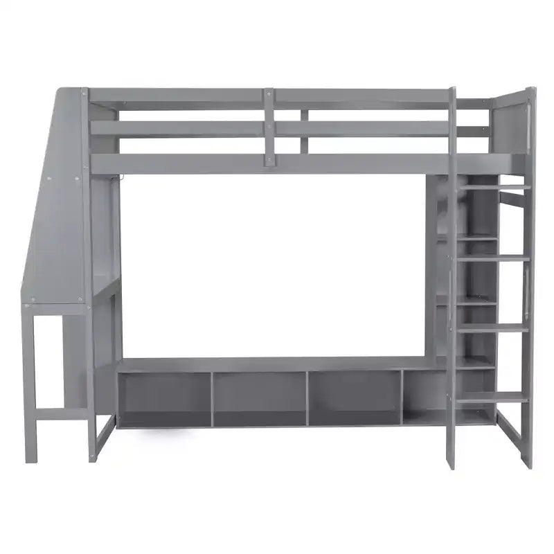 Lit mezzanine gamer pour matelas double/grand avec bureau, lumières LED, étagères multi-rangements et tringle à vêtements, cadre de lit en bois peu encombrant