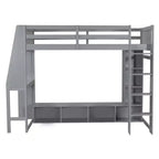 Lit mezzanine gamer pour matelas double/grand avec bureau, lumières LED, étagères multi-rangements et tringle à vêtements, cadre de lit en bois peu encombrant