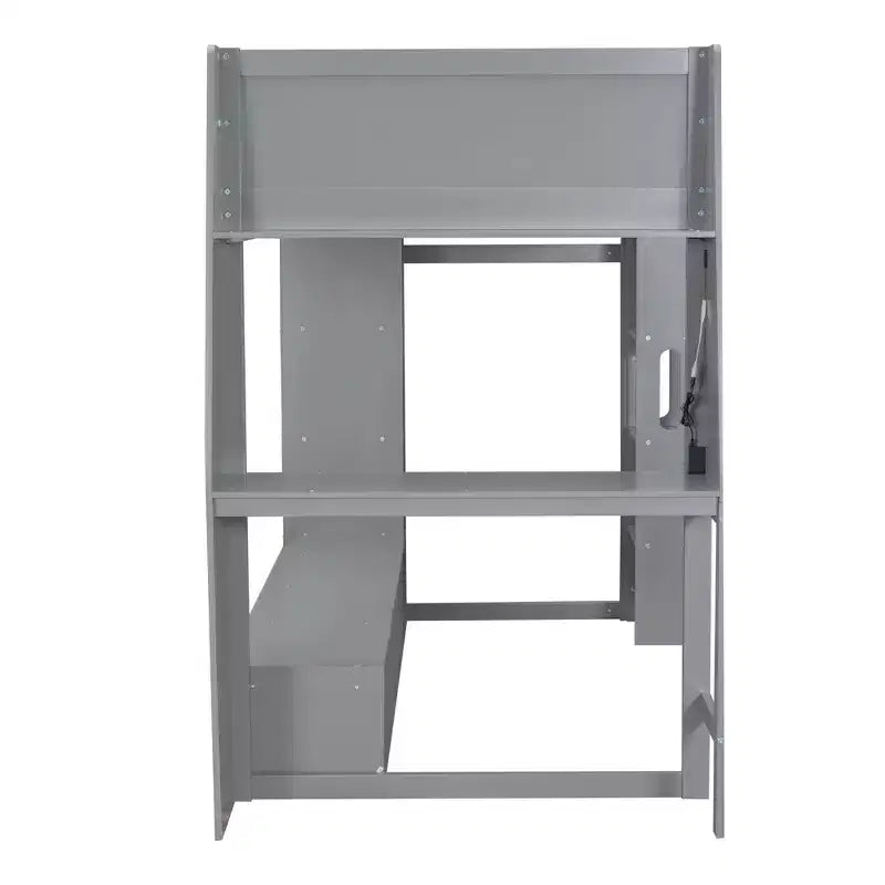 Lit mezzanine gamer pour matelas double/grand avec bureau, lumières LED, étagères multi-rangements et tringle à vêtements, cadre de lit en bois peu encombrant