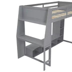 Lit mezzanine gamer pour matelas double/grand avec bureau, lumières LED, étagères multi-rangements et tringle à vêtements, cadre de lit en bois peu encombrant