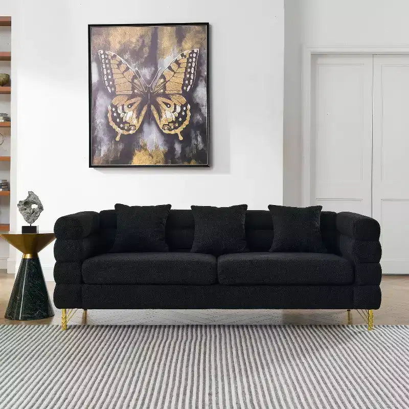Canapé d'angle surdimensionné à 3 places de 205 cm pour salon - Tissu confortable avec assise profonde et 3 oreillers