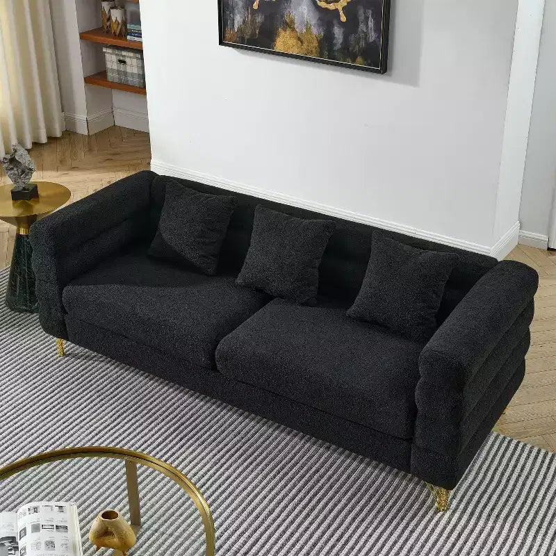 Canapé d'angle surdimensionné à 3 places de 205 cm pour salon - Tissu confortable avec assise profonde et 3 oreillers
