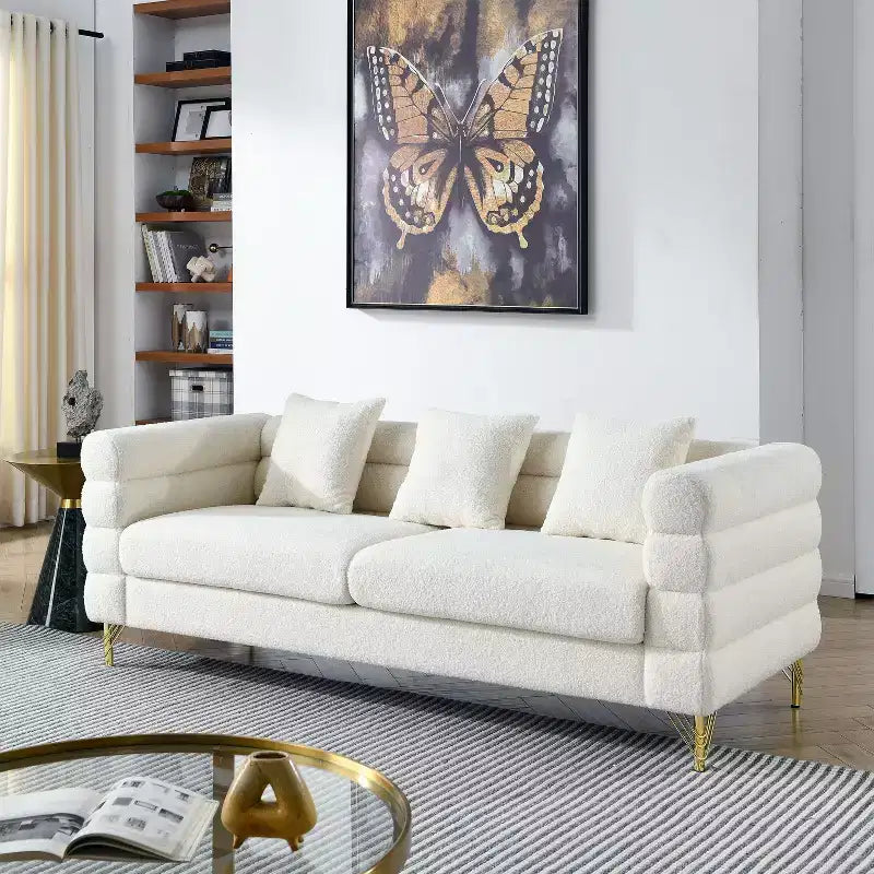 Canapé d'angle surdimensionné à 3 places de 205 cm pour salon - Tissu confortable avec assise profonde et 3 oreillers