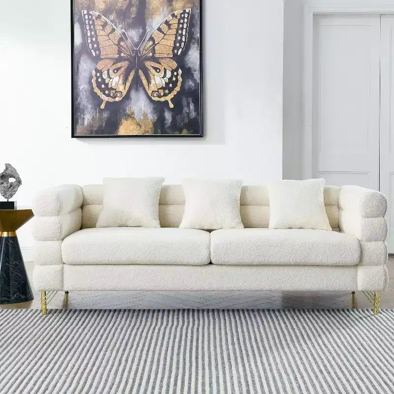 Canapé d'angle surdimensionné à 3 places de 205 cm pour salon - Tissu confortable avec assise profonde et 3 oreillers
