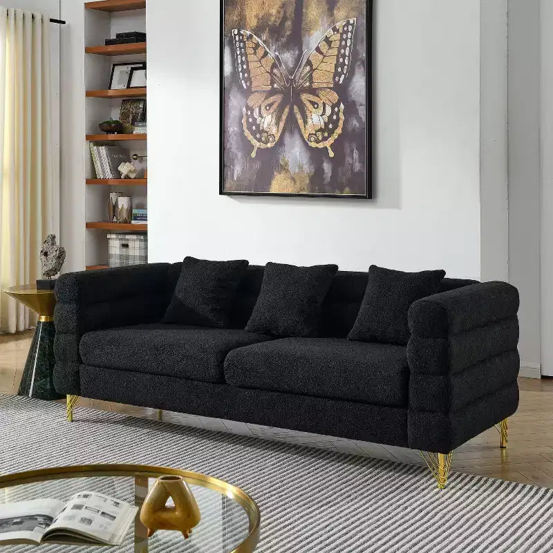Canapé d'angle surdimensionné à 3 places de 205 cm pour salon - Tissu confortable avec assise profonde et 3 oreillers