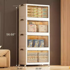 25.6 Inch Wide Clear Door Foldable Storage Box  4-Tier Large Capacity Organizer, Easy Access, Space-Saving Foldable Design