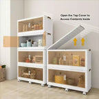 Boîte de rangement pliable avec porte transparente de 25,6 pouces de large, organisateur grande capacité à 4 niveaux, accès facile, conception pliable peu encombrante
