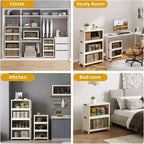 Boîte de rangement pliable avec porte transparente de 25,6 pouces de large, organisateur grande capacité à 4 niveaux, accès facile, conception pliable peu encombrante