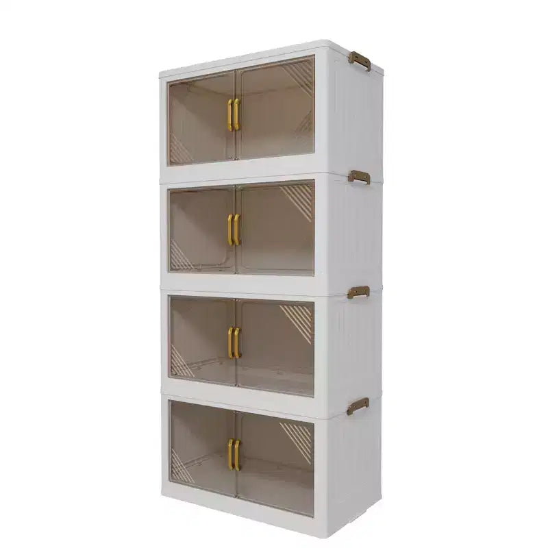 Boîte de rangement pliable avec porte transparente de 25,6 pouces de large, organisateur grande capacité à 4 niveaux, accès facile, conception pliable peu encombrante