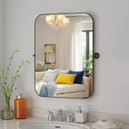 80cm Black Iron Rectangular Mirror with Rounded Corners and Rotating Hardware, 4cm Depth (Double-Sided)