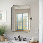 Miroir rectangulaire en fer noir de 80 cm avec coins arrondis et quincaillerie rotative, profondeur de 4 cm (double face)