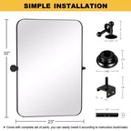 Miroir rectangulaire en fer noir de 80 cm avec coins arrondis et quincaillerie rotative, profondeur de 4 cm (double face)