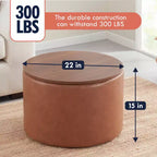 Grand pouf de rangement rond pour table basse de 22 pouces