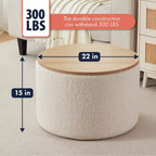 Grand pouf de rangement rond pour table basse de 22 pouces
