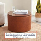 Grand pouf de rangement rond pour table basse de 22 pouces