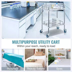 Chariot de laboratoire roulant, chariot roulant en acier inoxydable à 2 étagères, chariot de service de laboratoire avec roulettes pivotantes, chariot utilitaire dentaire, 15,16x21,57x34,06