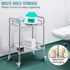 Chariot de laboratoire roulant, chariot roulant en acier inoxydable à 2 étagères, chariot de service de laboratoire avec roulettes pivotantes, chariot utilitaire dentaire, 15,16x21,57x34,06