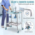 Chariot de laboratoire roulant, chariot roulant en acier inoxydable à 2 étagères, chariot de service de laboratoire avec roulettes pivotantes, chariot utilitaire dentaire, 15,16x21,57x34,06
